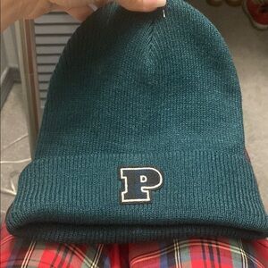 PINK Green Knit Beanie with Logo